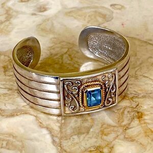 14K & Sterling Silver Wide Cuff Blue Topaz 57g